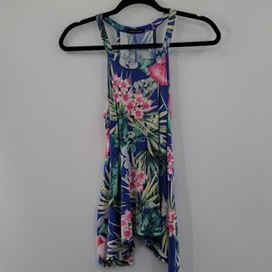 Sweet Claire Blue tank top w/multi color flowers  size S
